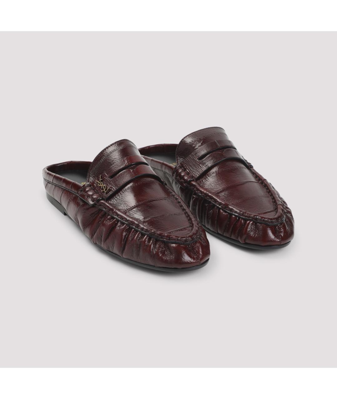 SAINT LAURENT Бордовые кожаные мюли, фото 5