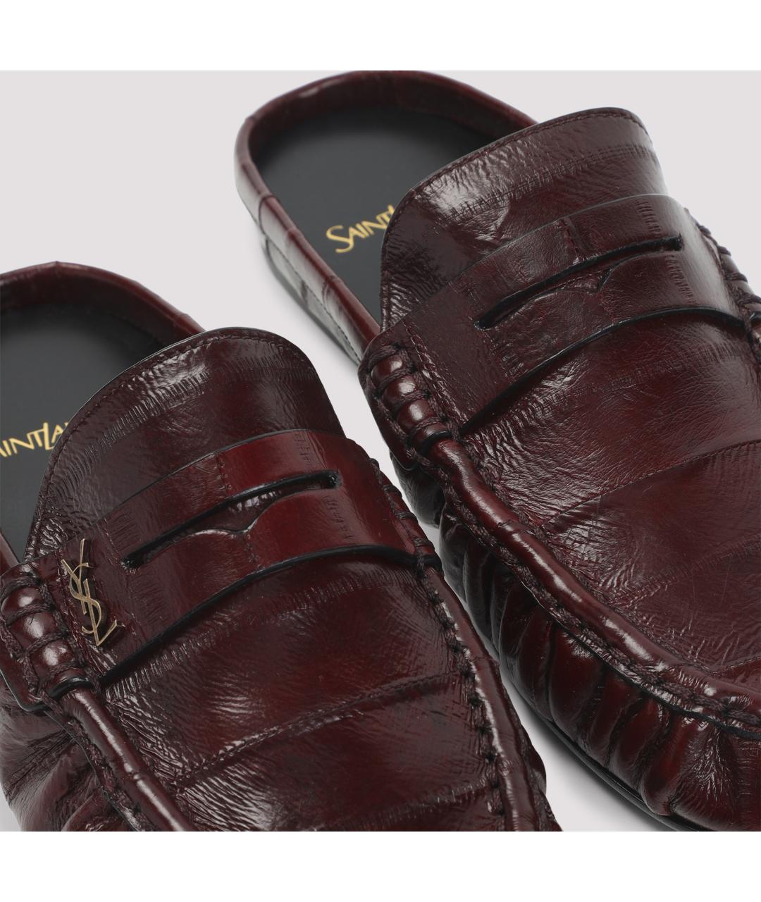 SAINT LAURENT Бордовые кожаные мюли, фото 6