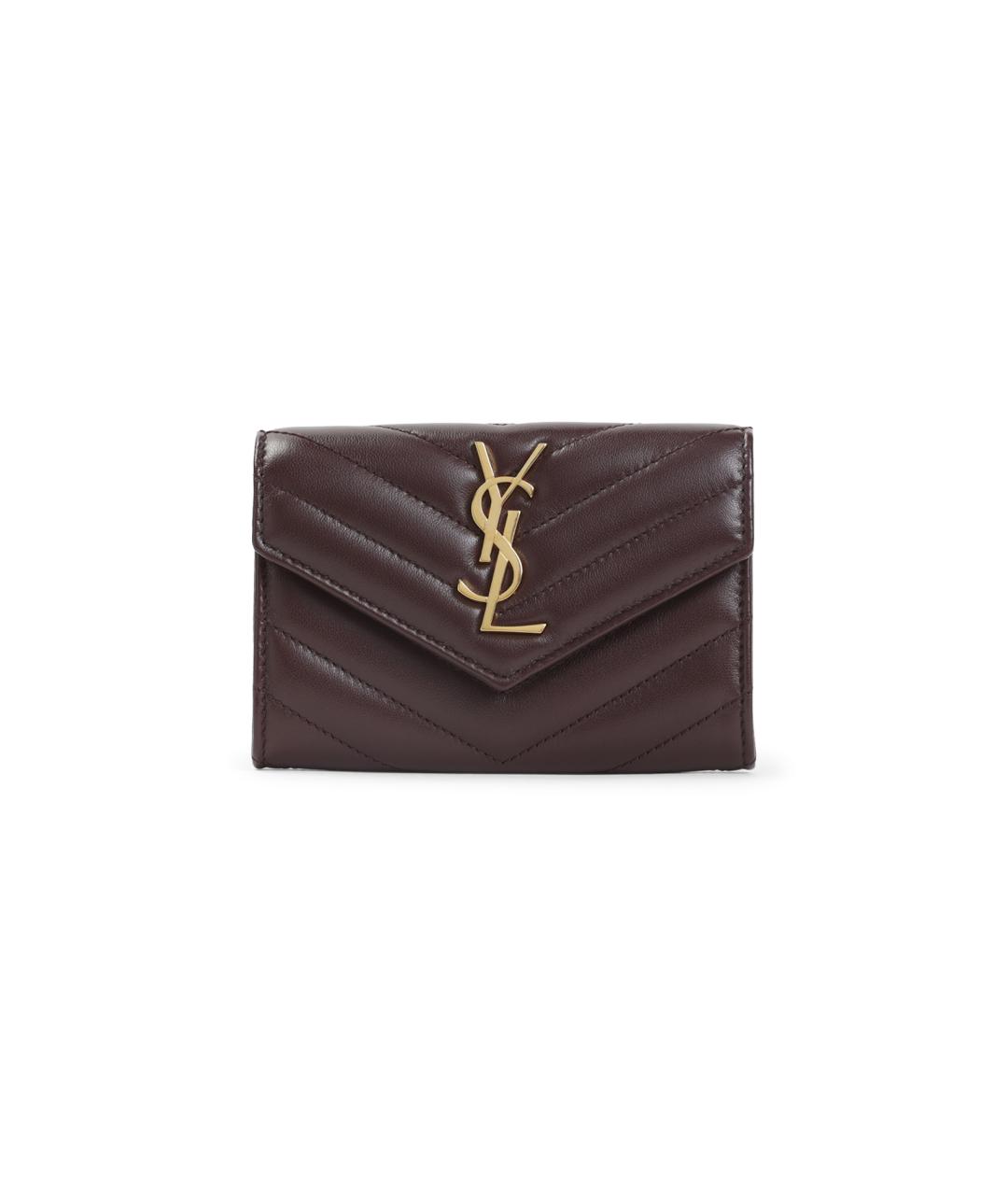 SAINT LAURENT Бордовый кожаный кардхолдер, фото 1