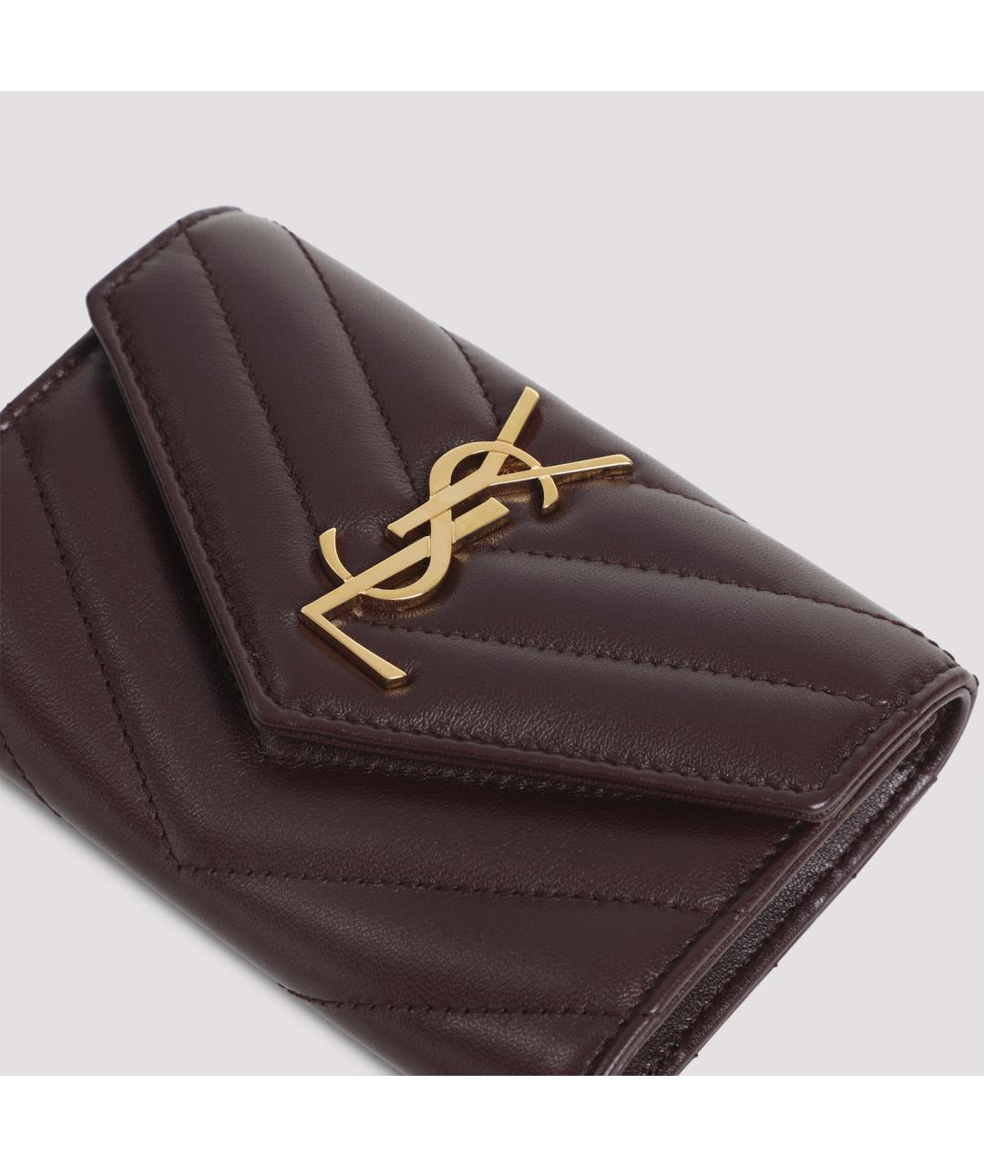 SAINT LAURENT Бордовый кожаный кардхолдер, фото 4