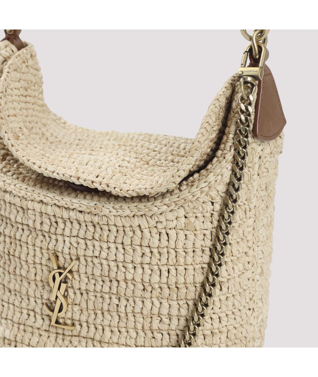 SAINT LAURENT Бежевая кожаная сумка через плечо, фото 4