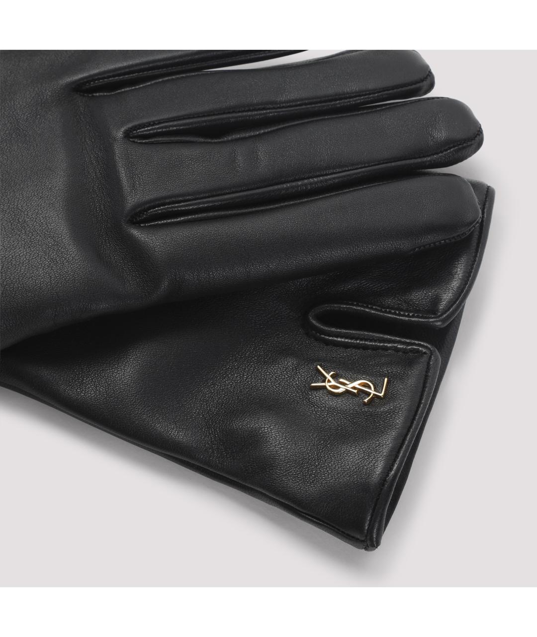 SAINT LAURENT Черные кожаные перчатки, фото 4