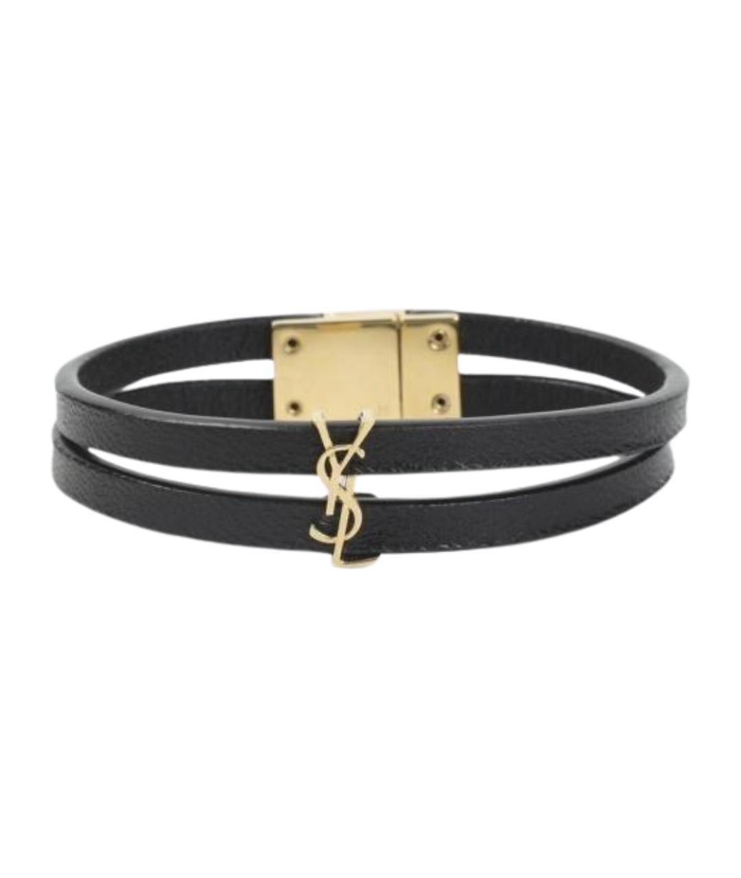 SAINT LAURENT Черный кожаный браслет, фото 1