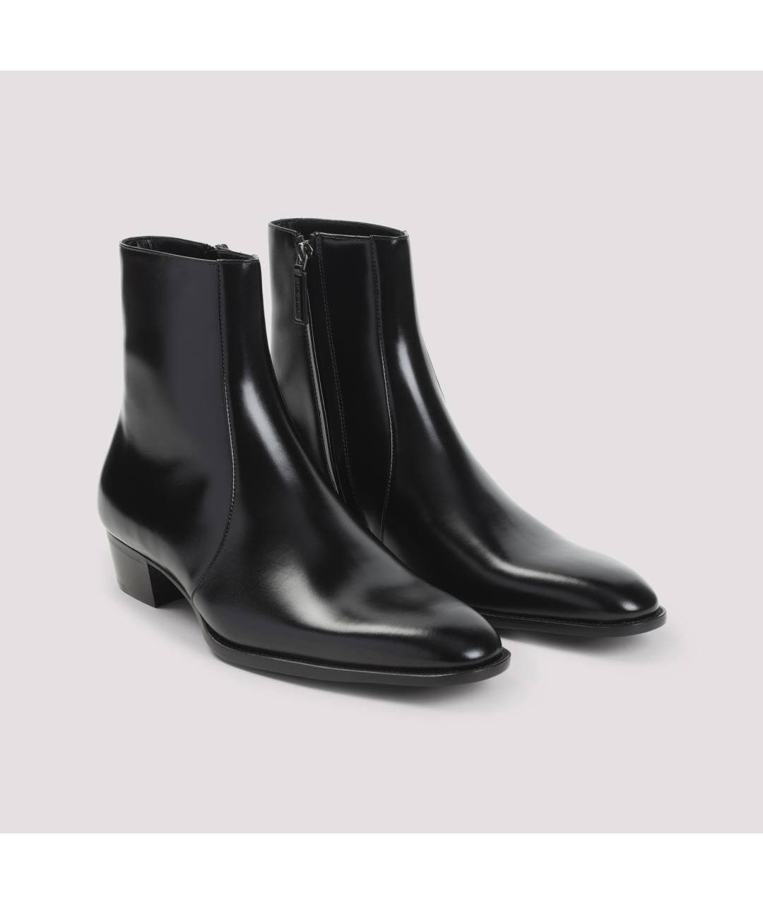 SAINT LAURENT Черные кожаные высокие ботинки, фото 5
