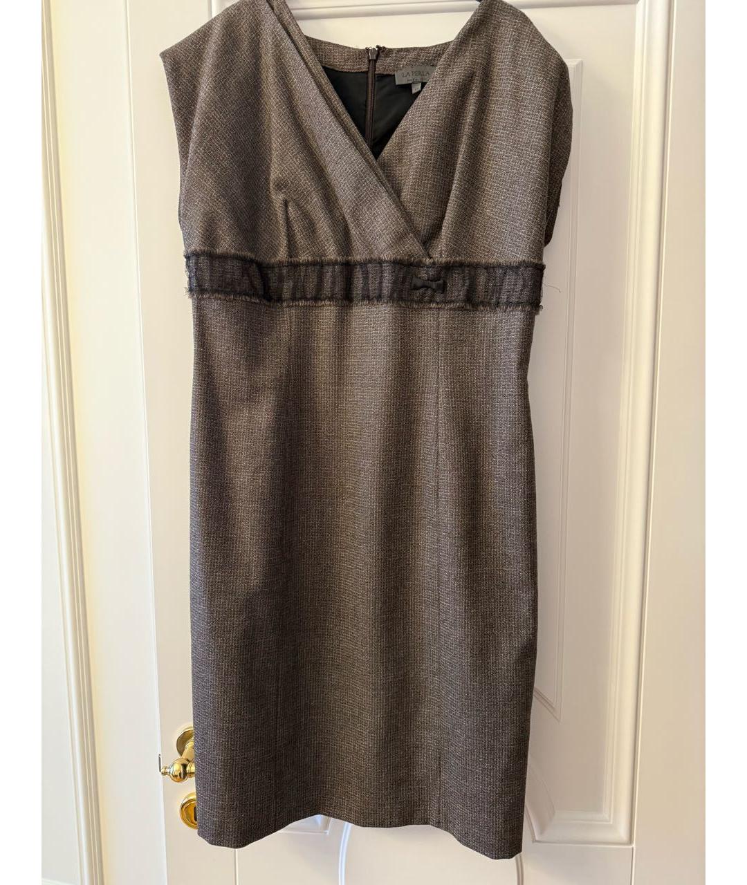 LA PERLA Коричневое шерстяное повседневное платье, фото 5