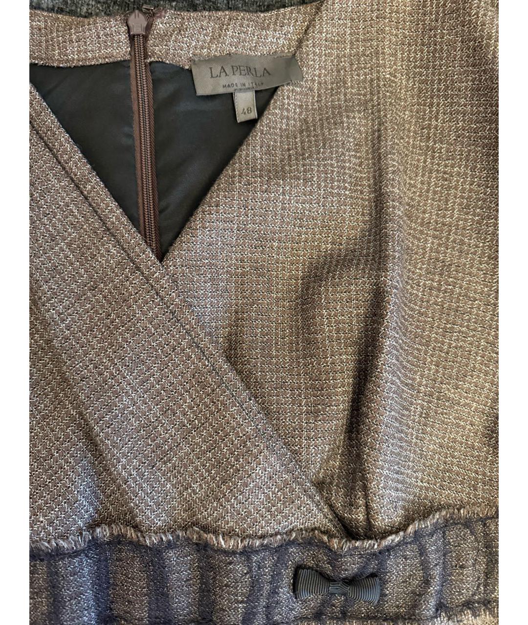 LA PERLA Коричневое шерстяное повседневное платье, фото 3