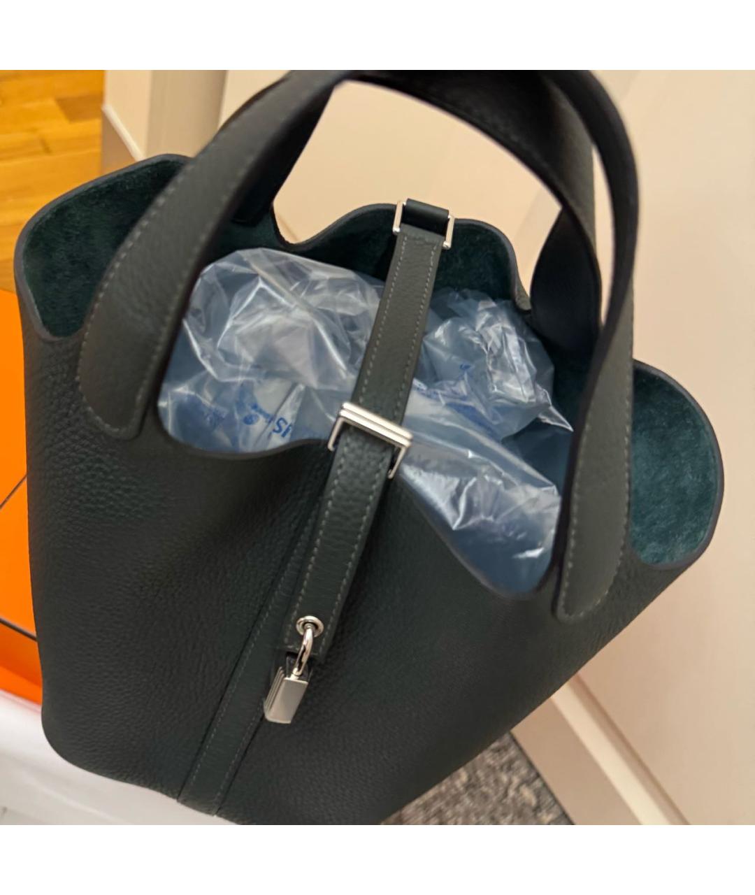 HERMES Зеленая кожаная сумка с короткими ручками, фото 3