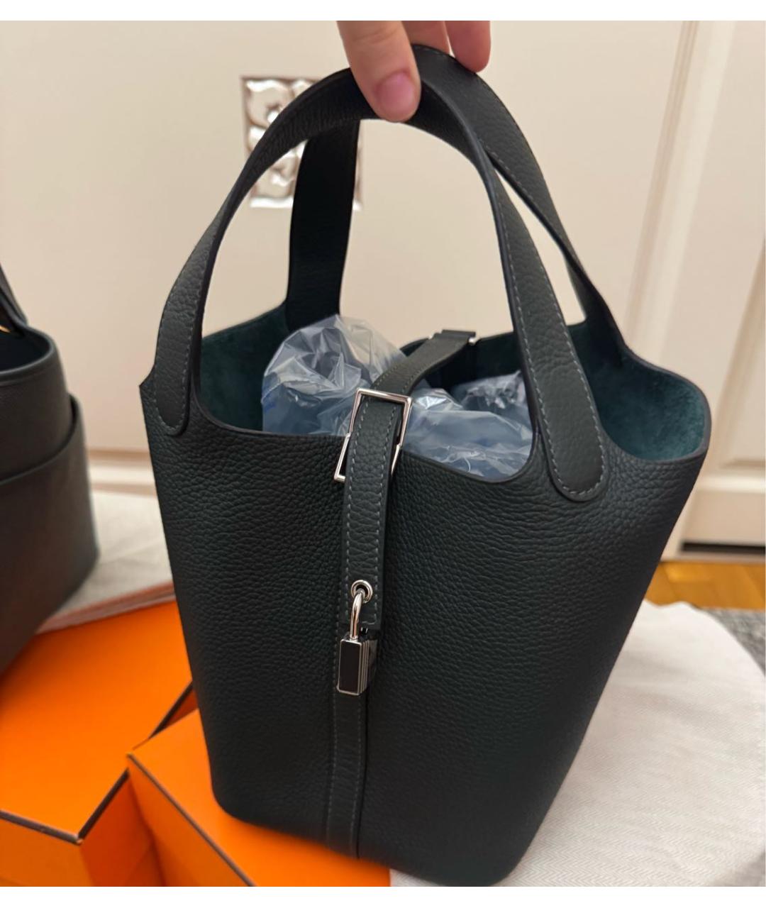 HERMES Зеленая кожаная сумка с короткими ручками, фото 4