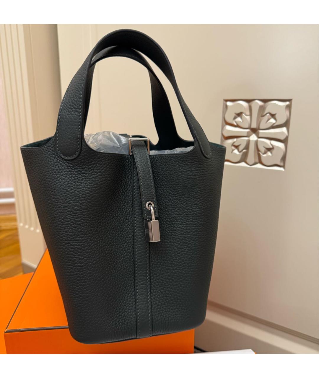 HERMES Зеленая кожаная сумка с короткими ручками, фото 5