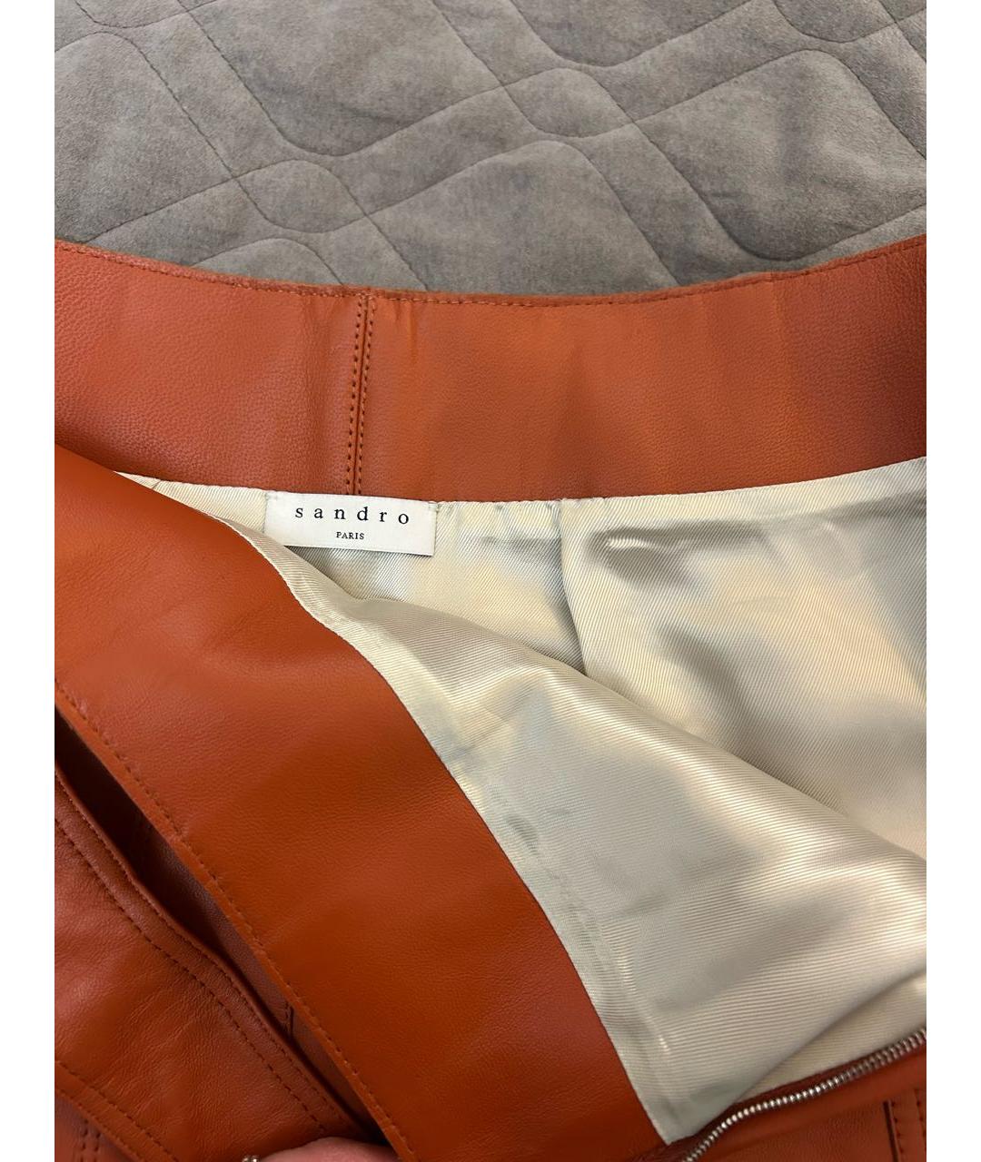SANDRO Оранжевая кожаная юбка мини, фото 5