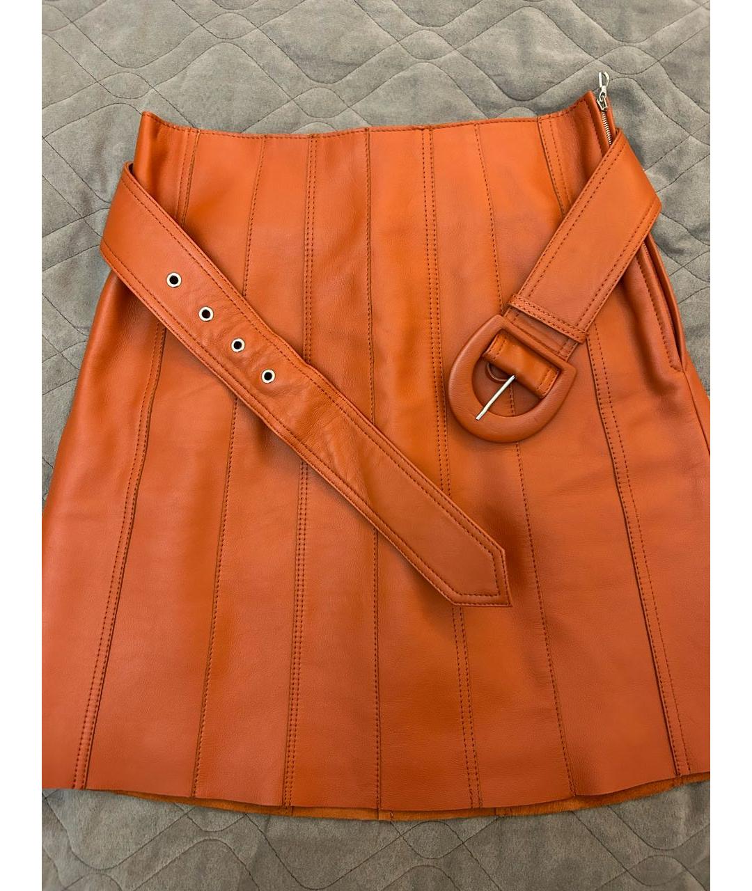 SANDRO Оранжевая кожаная юбка мини, фото 3