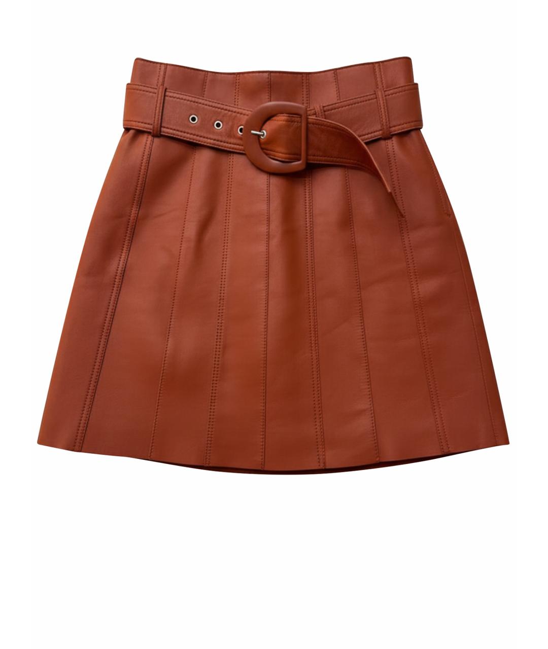 SANDRO Оранжевая кожаная юбка мини, фото 1