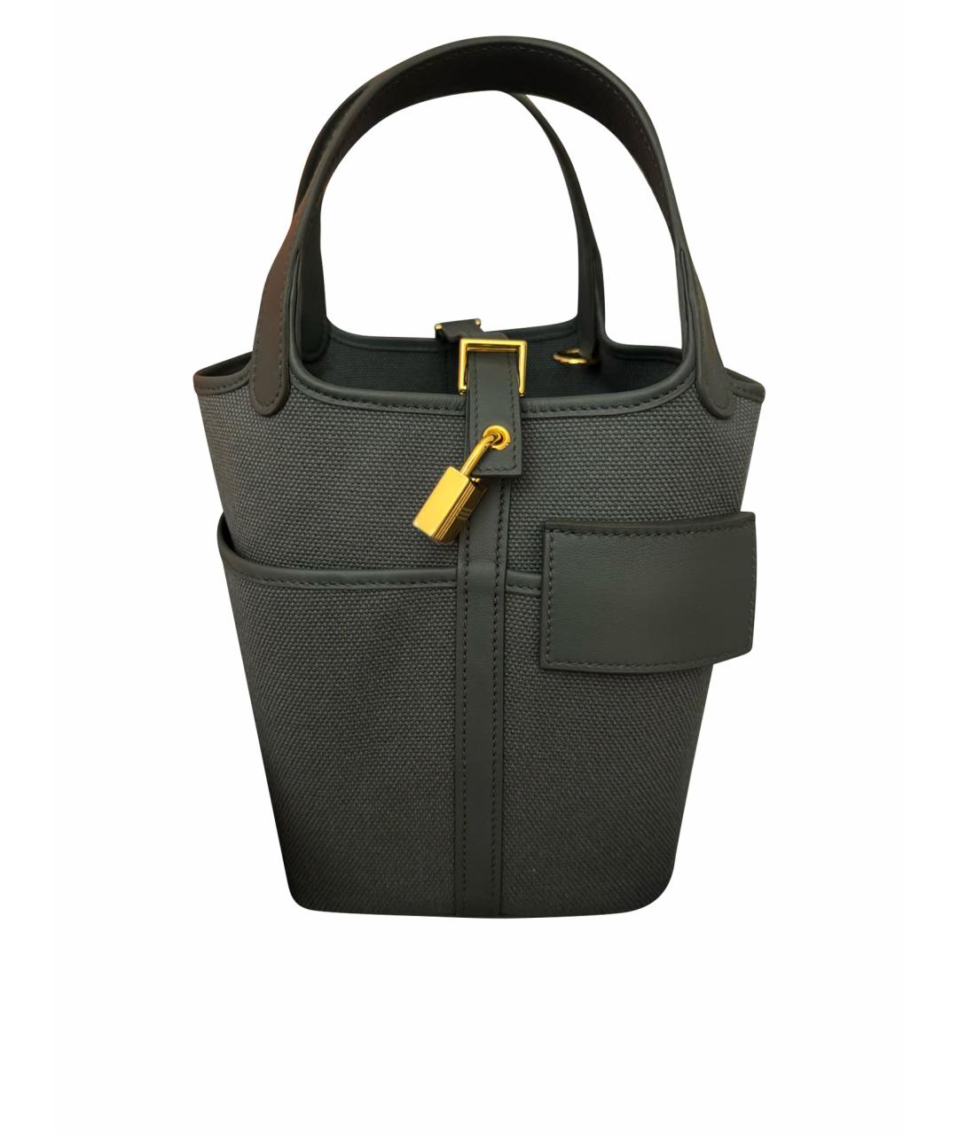 HERMES Зеленая тканевая сумка с короткими ручками, фото 1