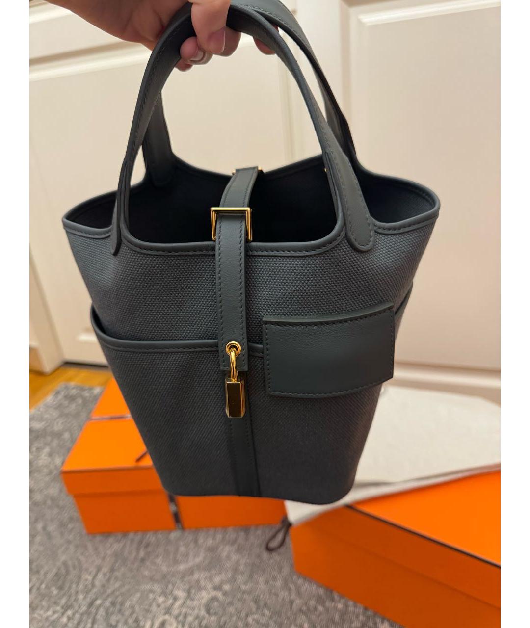 HERMES Зеленая тканевая сумка с короткими ручками, фото 3