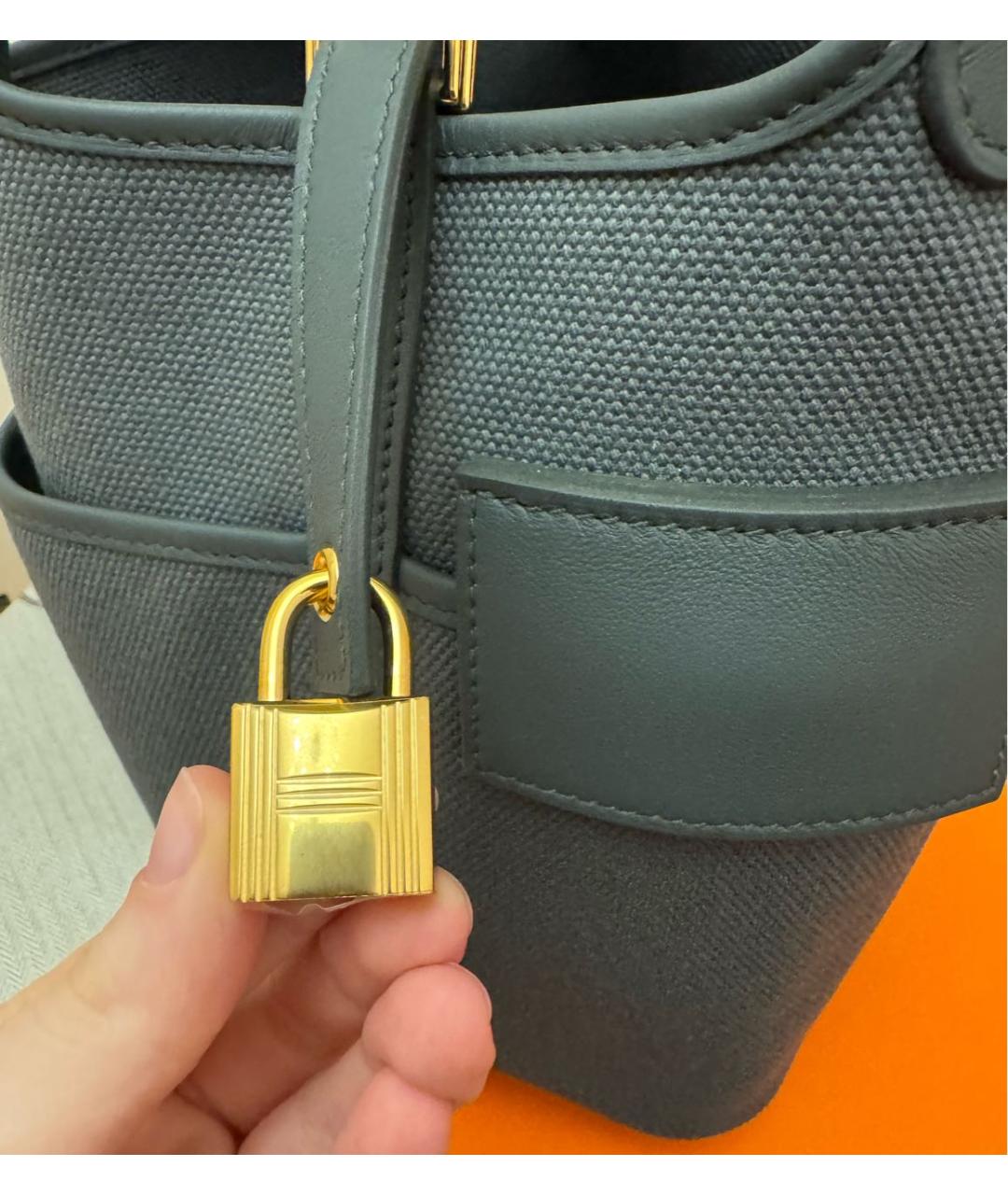 HERMES Зеленая тканевая сумка с короткими ручками, фото 2