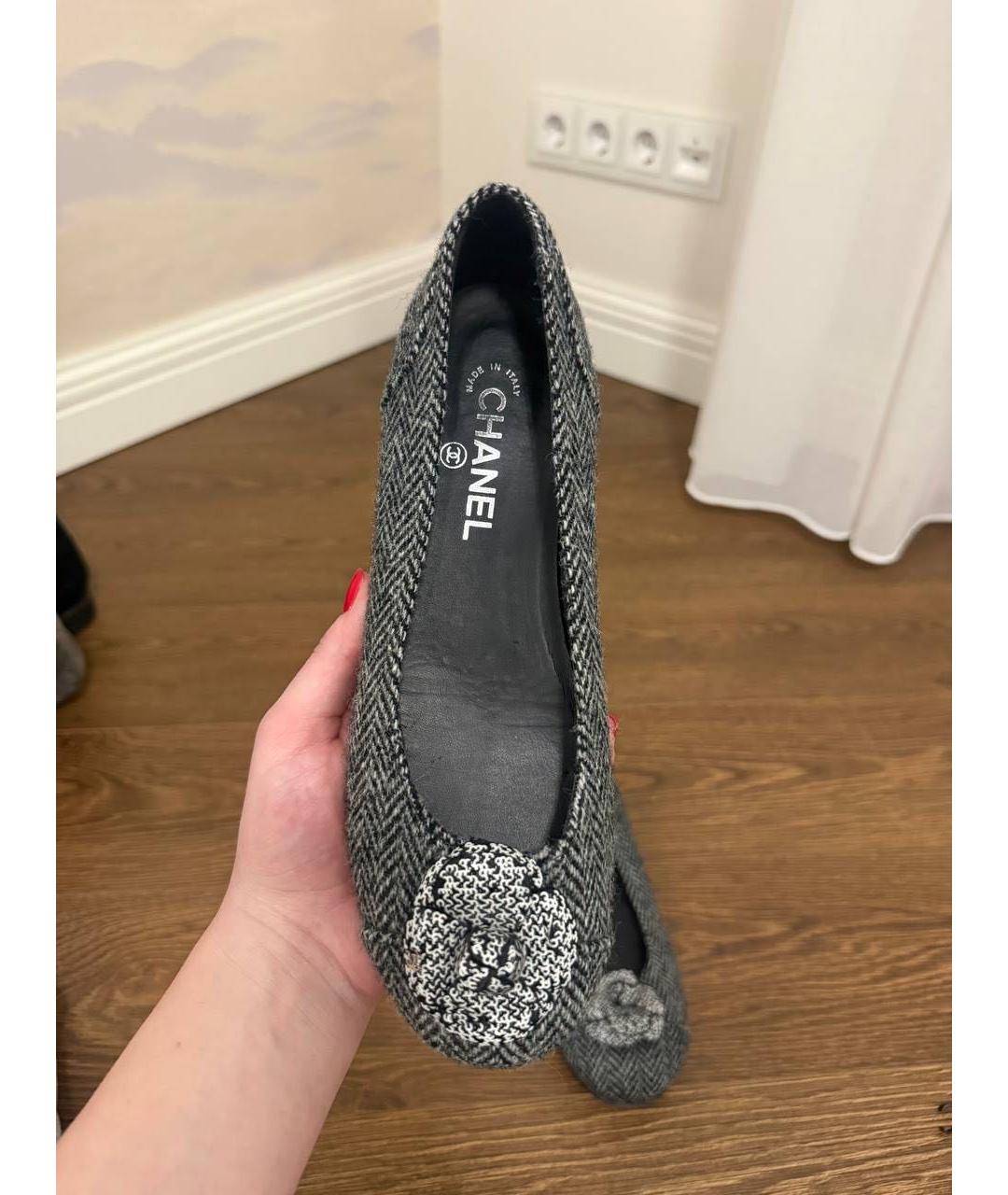 CHANEL Серые текстильные балетки, фото 2