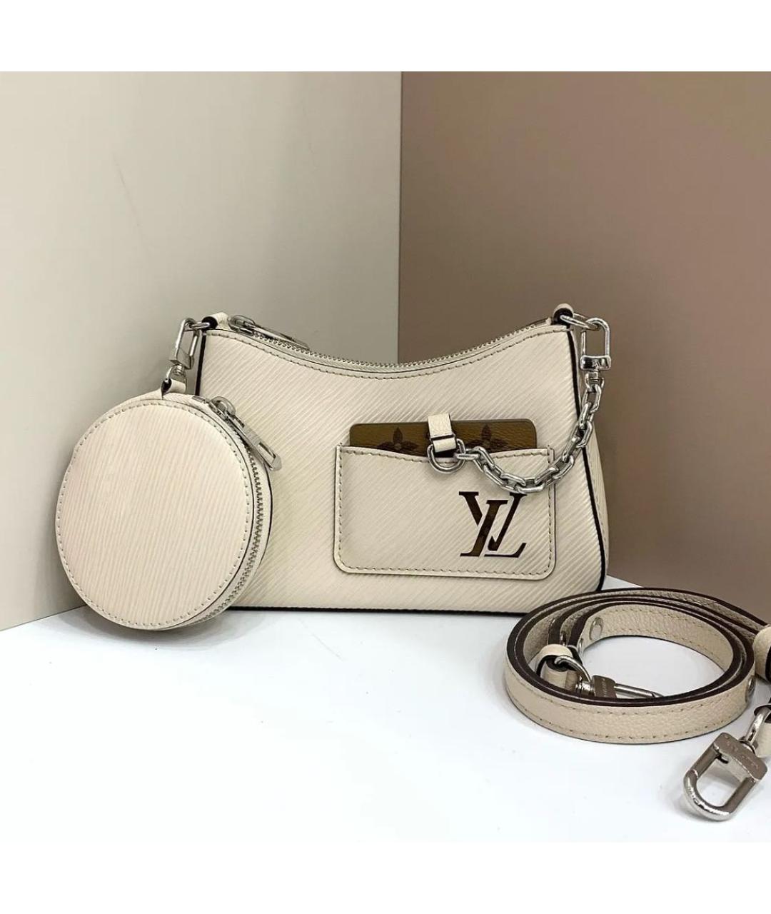 LOUIS VUITTON Бежевая кожаная сумка через плечо, фото 7