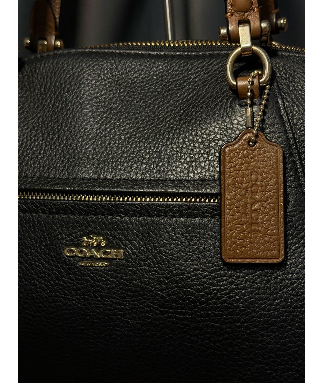 COACH Черная кожаная сумка с короткими ручками, фото 2