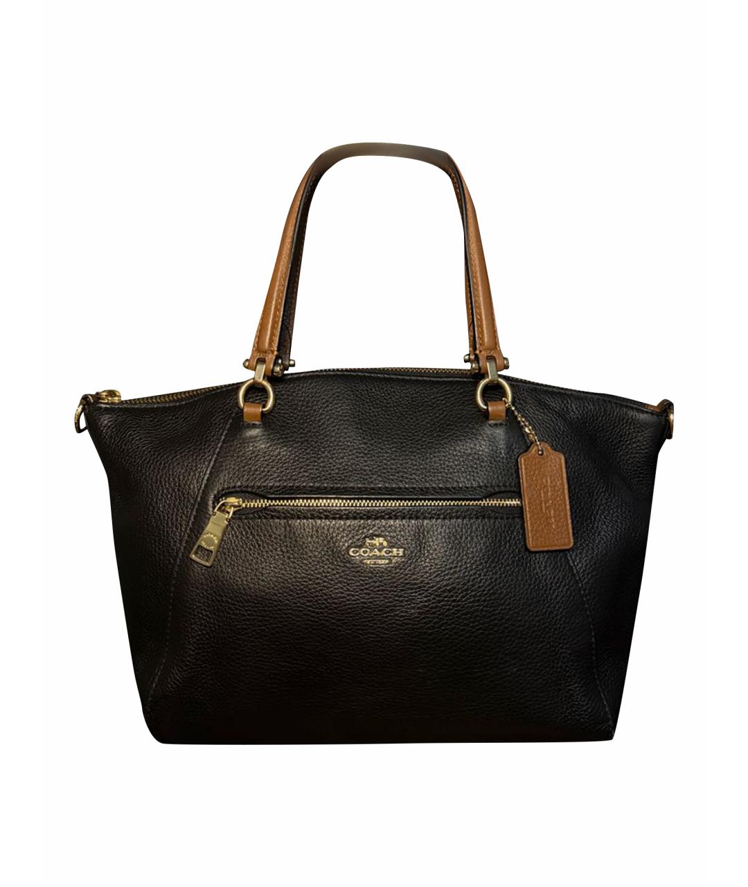 COACH Черная кожаная сумка с короткими ручками, фото 1