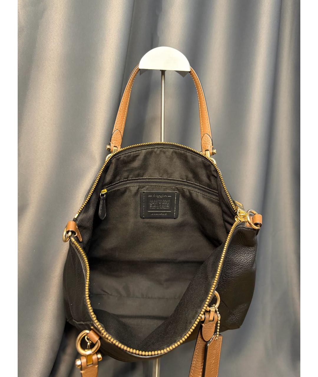 COACH Черная кожаная сумка с короткими ручками, фото 7