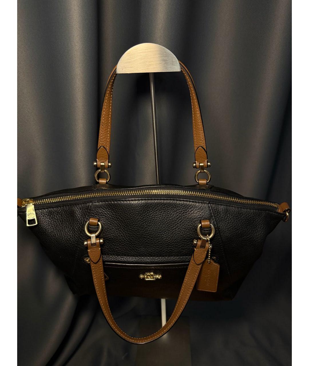 COACH Черная кожаная сумка с короткими ручками, фото 6