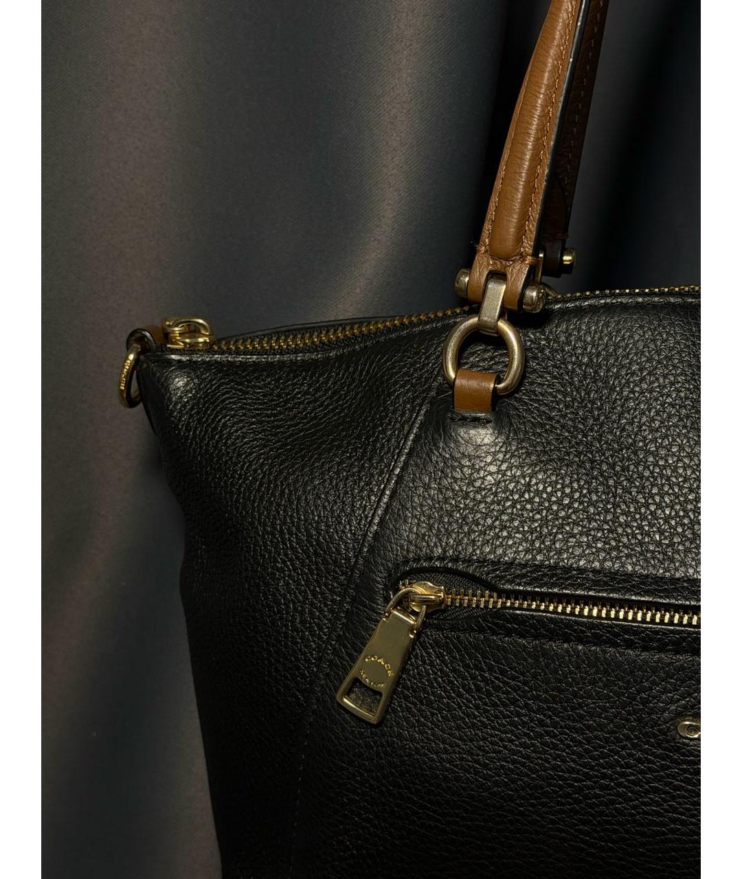 COACH Черная кожаная сумка с короткими ручками, фото 3