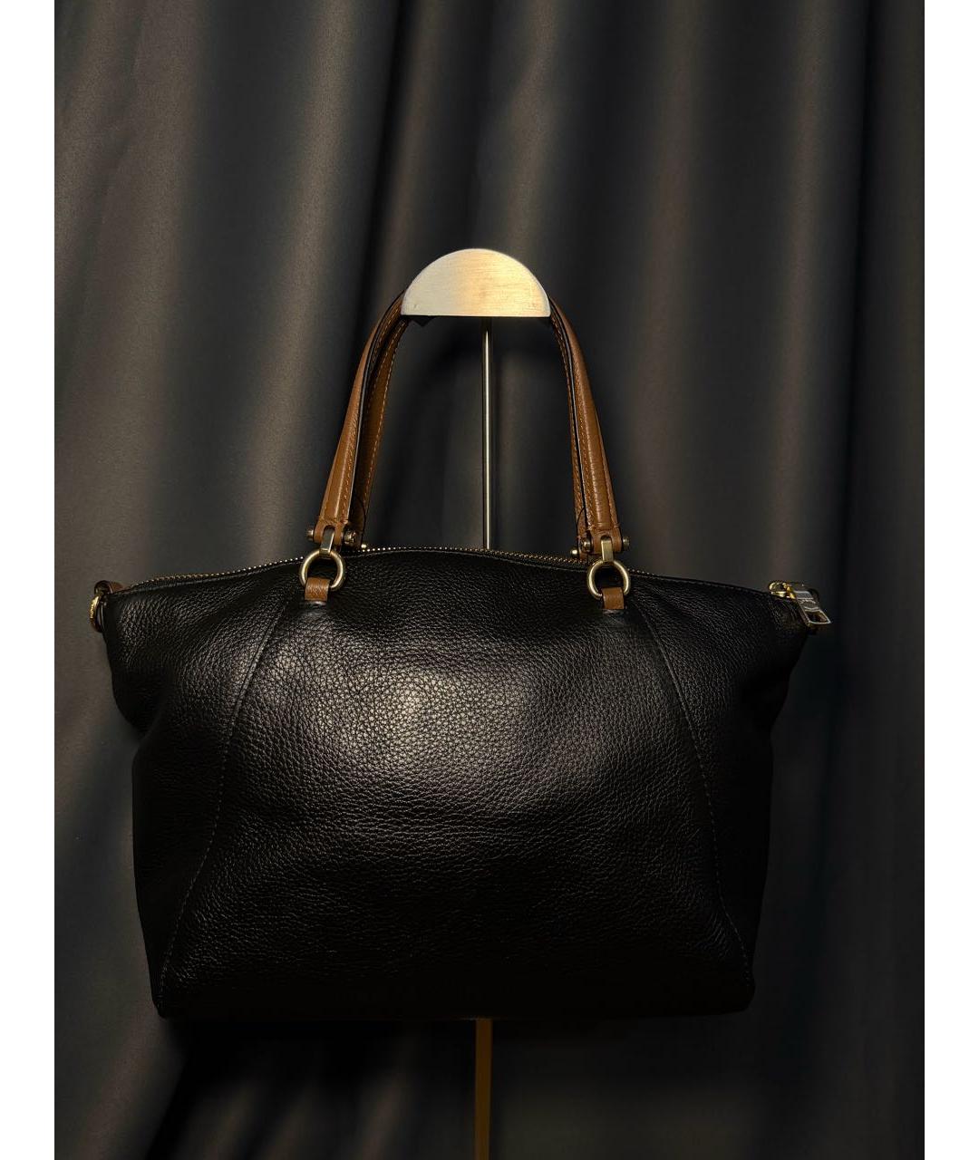 COACH Черная кожаная сумка с короткими ручками, фото 4