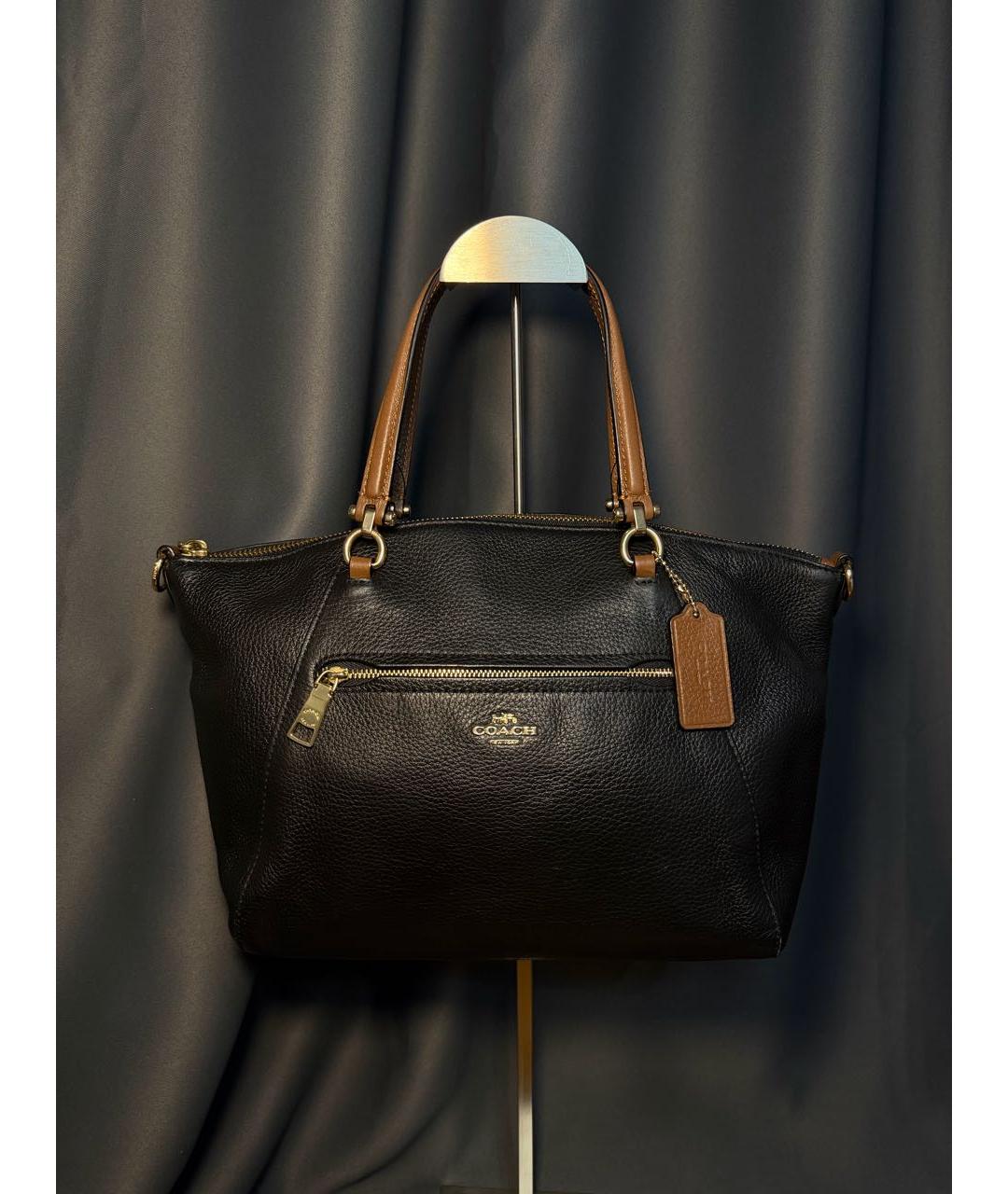 COACH Черная кожаная сумка с короткими ручками, фото 9