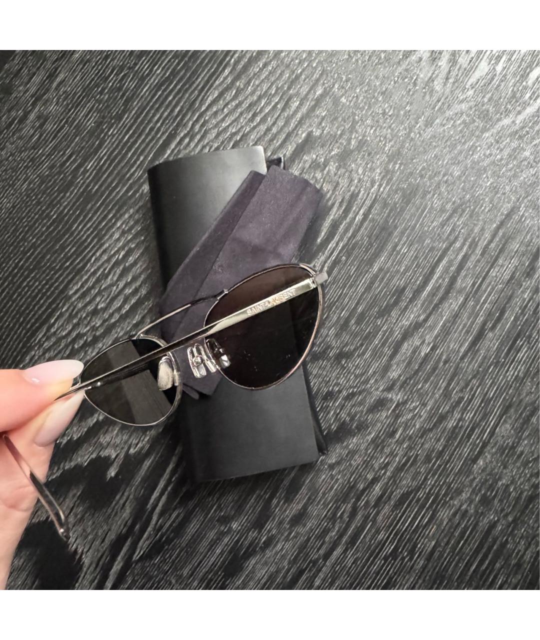 SAINT LAURENT Серебряные металлические солнцезащитные очки, фото 2
