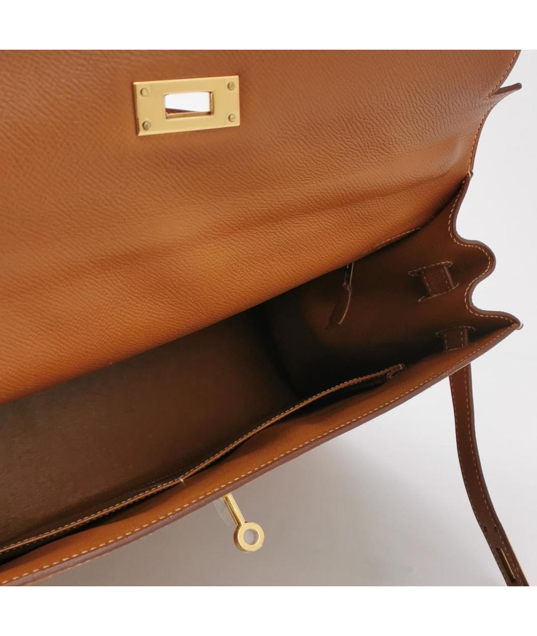 HERMES Коричневая кожаная сумка с короткими ручками, фото 6