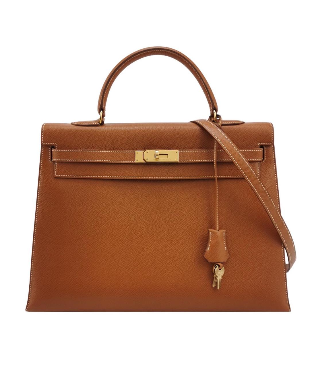 HERMES Коричневая кожаная сумка с короткими ручками, фото 9