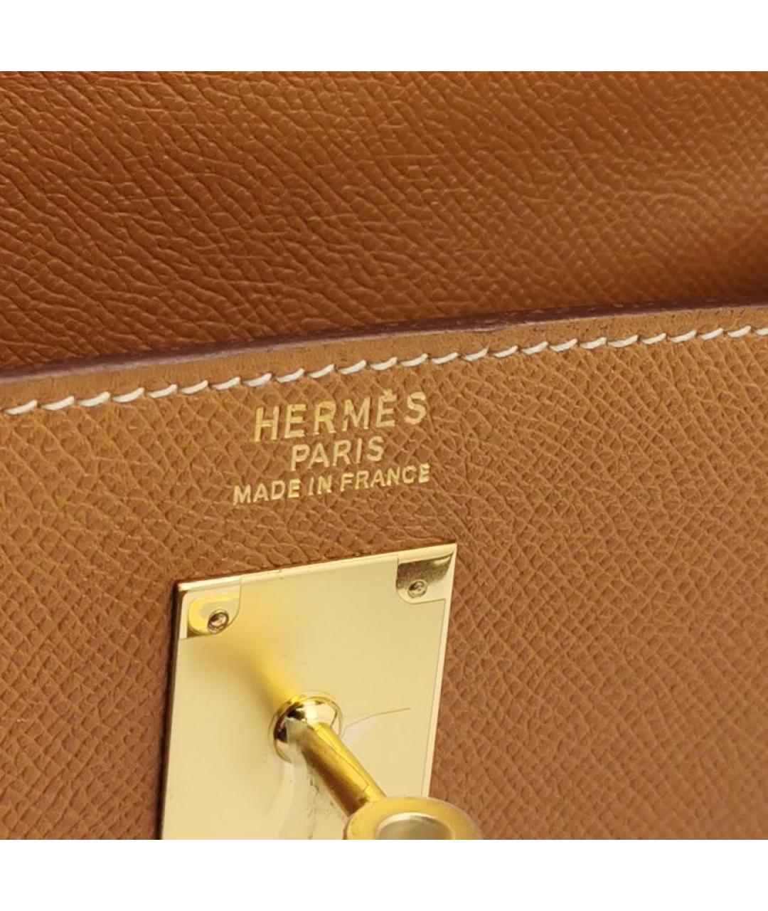 HERMES Коричневая кожаная сумка с короткими ручками, фото 7