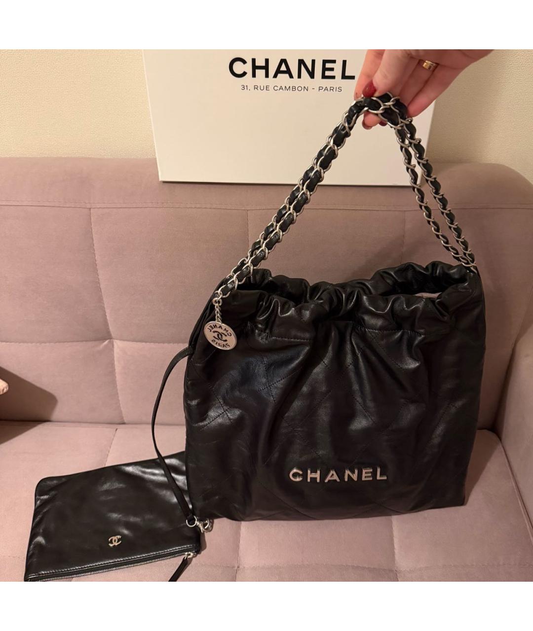 CHANEL Черная кожаная сумка тоут, фото 4