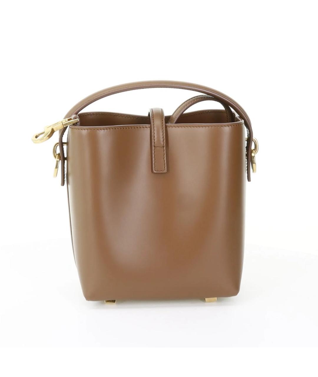 SAINT LAURENT Коричневая кожаная сумка с короткими ручками, фото 3