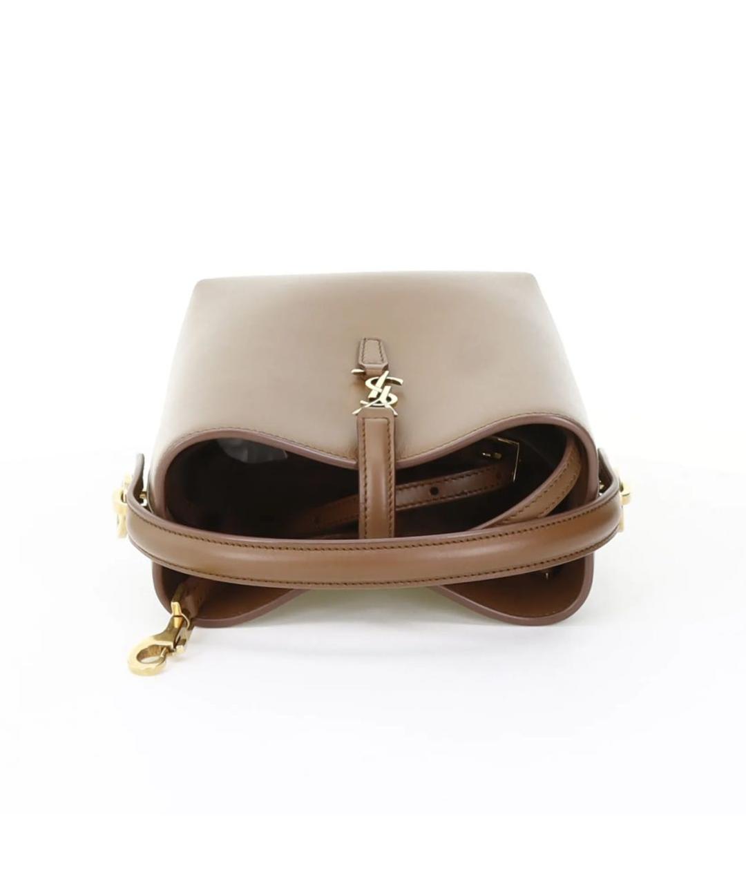 SAINT LAURENT Коричневая кожаная сумка с короткими ручками, фото 5