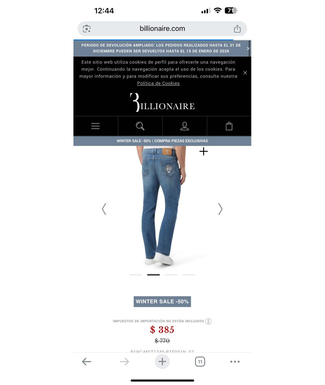 BILLIONAIRE Синие хлопко-эластановые прямые джинсы, фото 8