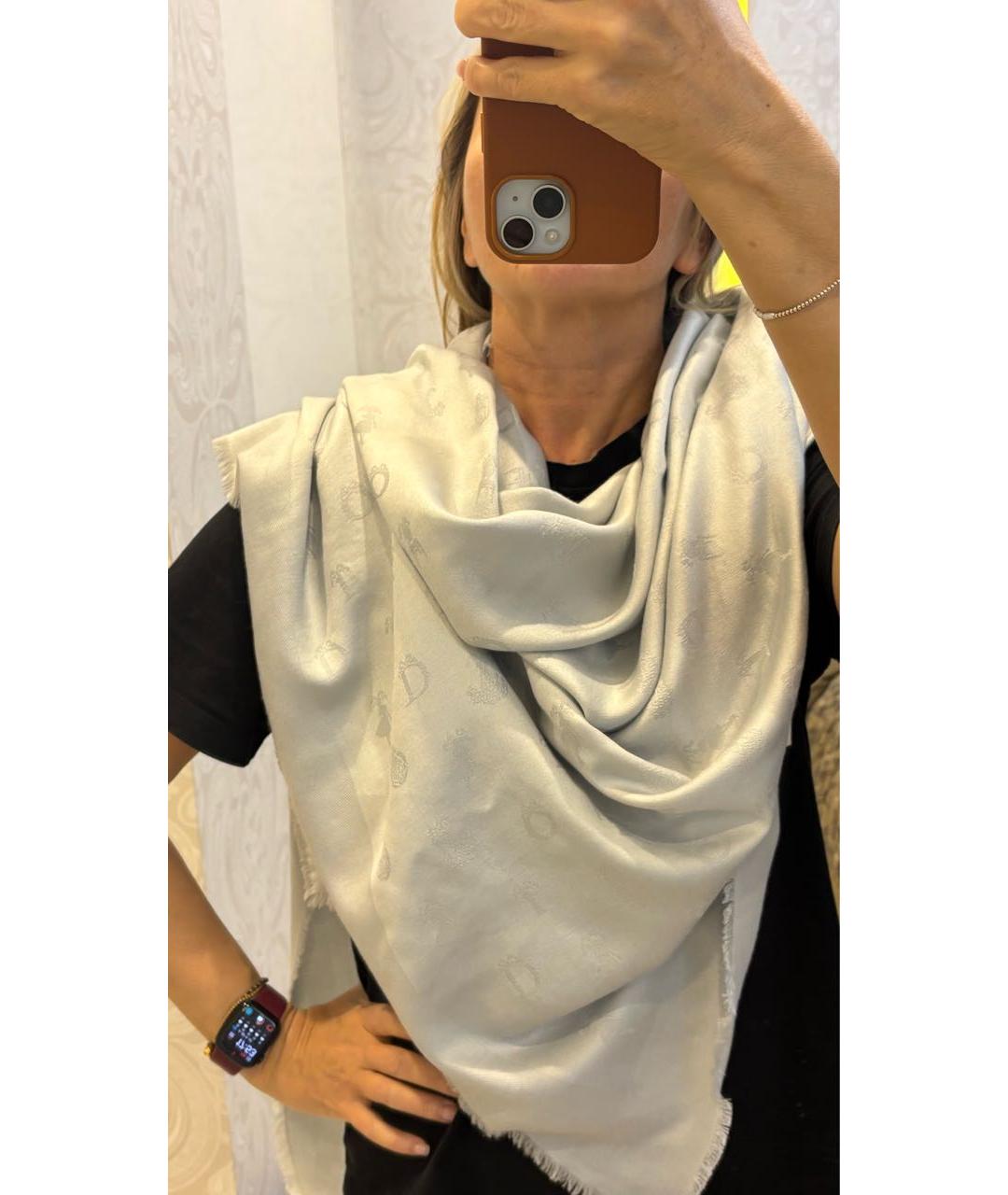 CHRISTIAN DIOR Серый шерстяной платок, фото 4