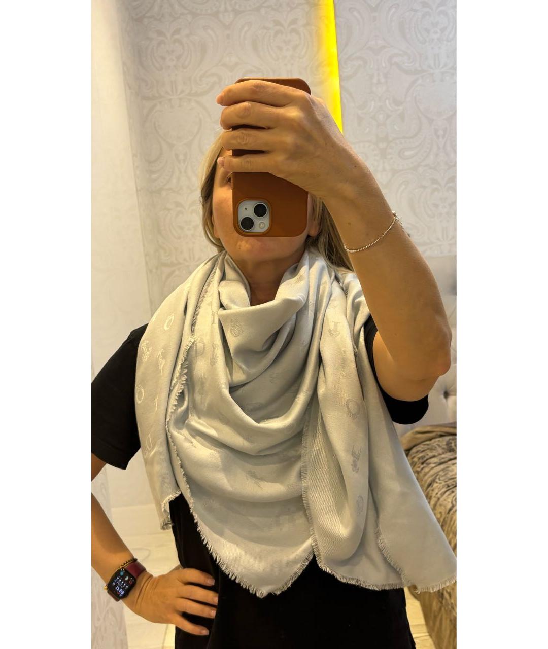 CHRISTIAN DIOR Серый шерстяной платок, фото 5