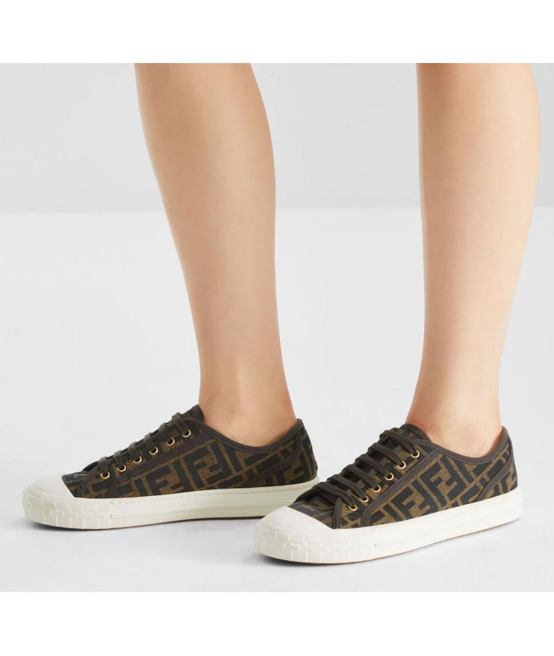 FENDI Коричневые текстильные кроссовки, фото 3