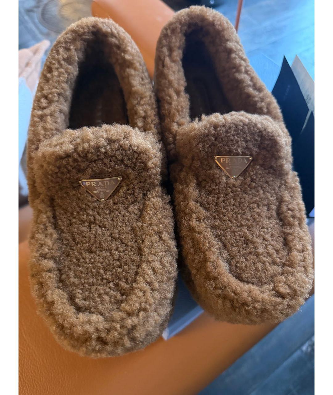 PRADA Коричневые текстильные лоферы, фото 4
