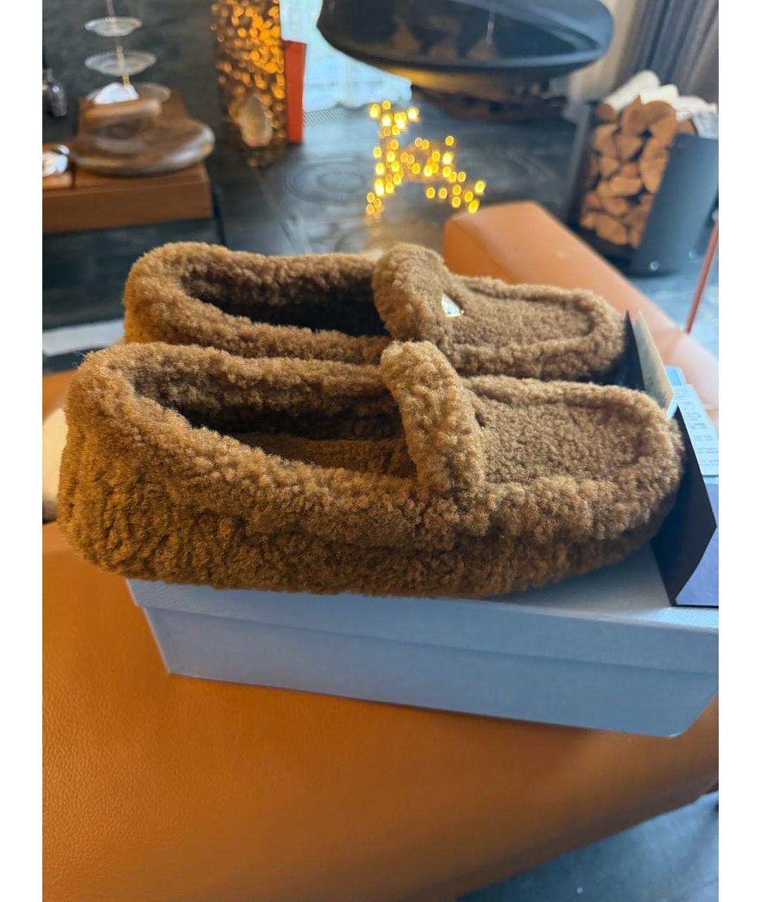 PRADA Коричневые текстильные лоферы, фото 9