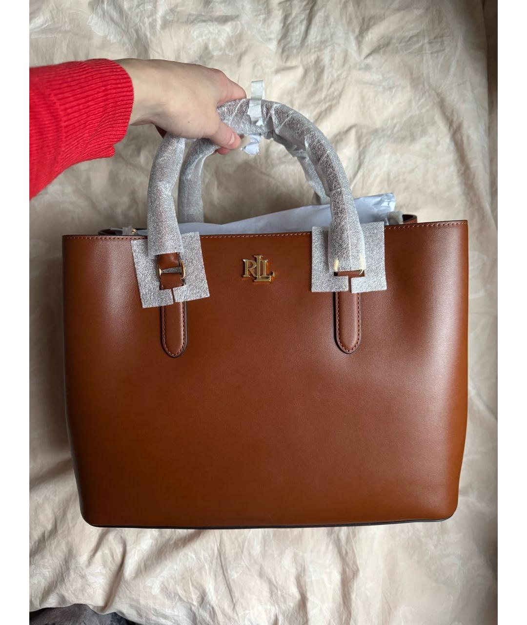 RALPH LAUREN Коричневая кожаная сумка тоут, фото 9