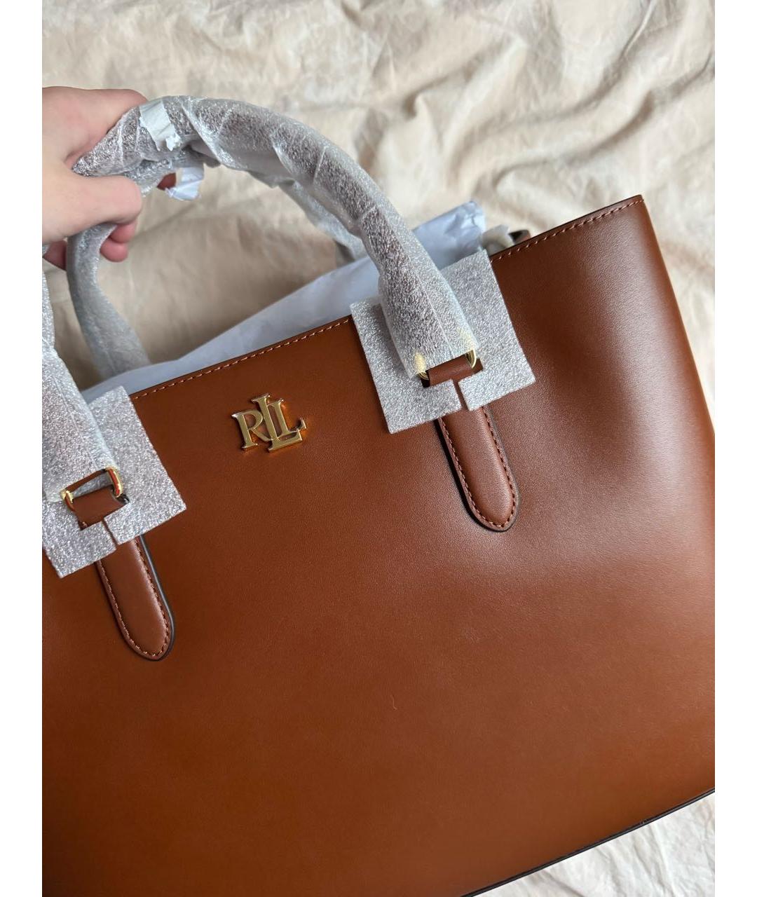 RALPH LAUREN Коричневая кожаная сумка тоут, фото 5