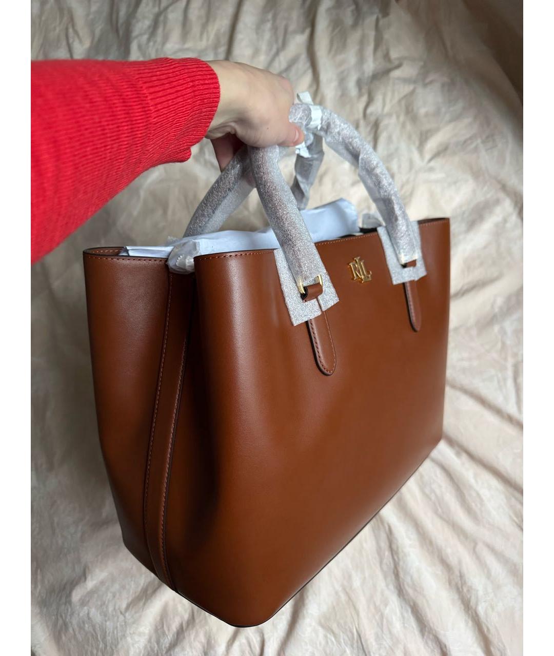 RALPH LAUREN Коричневая кожаная сумка тоут, фото 2