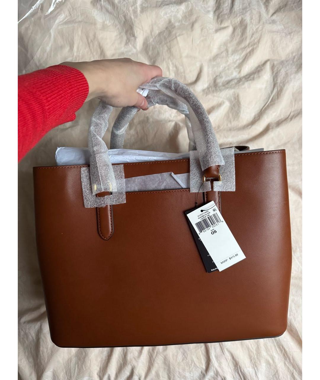 RALPH LAUREN Коричневая кожаная сумка тоут, фото 3