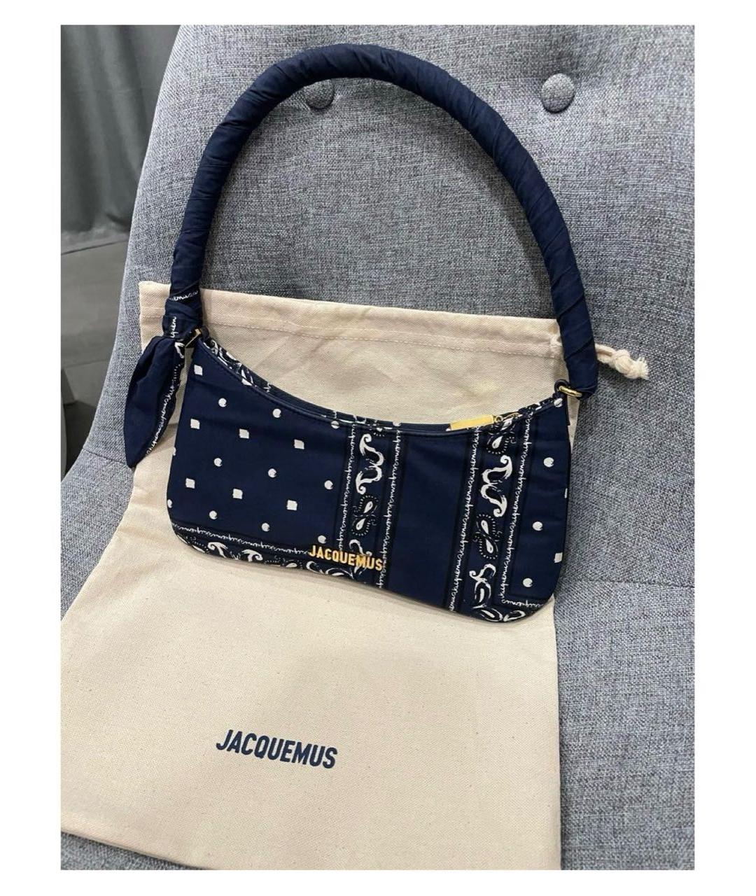 JACQUEMUS Темно-синяя хлопковая сумка с короткими ручками, фото 5