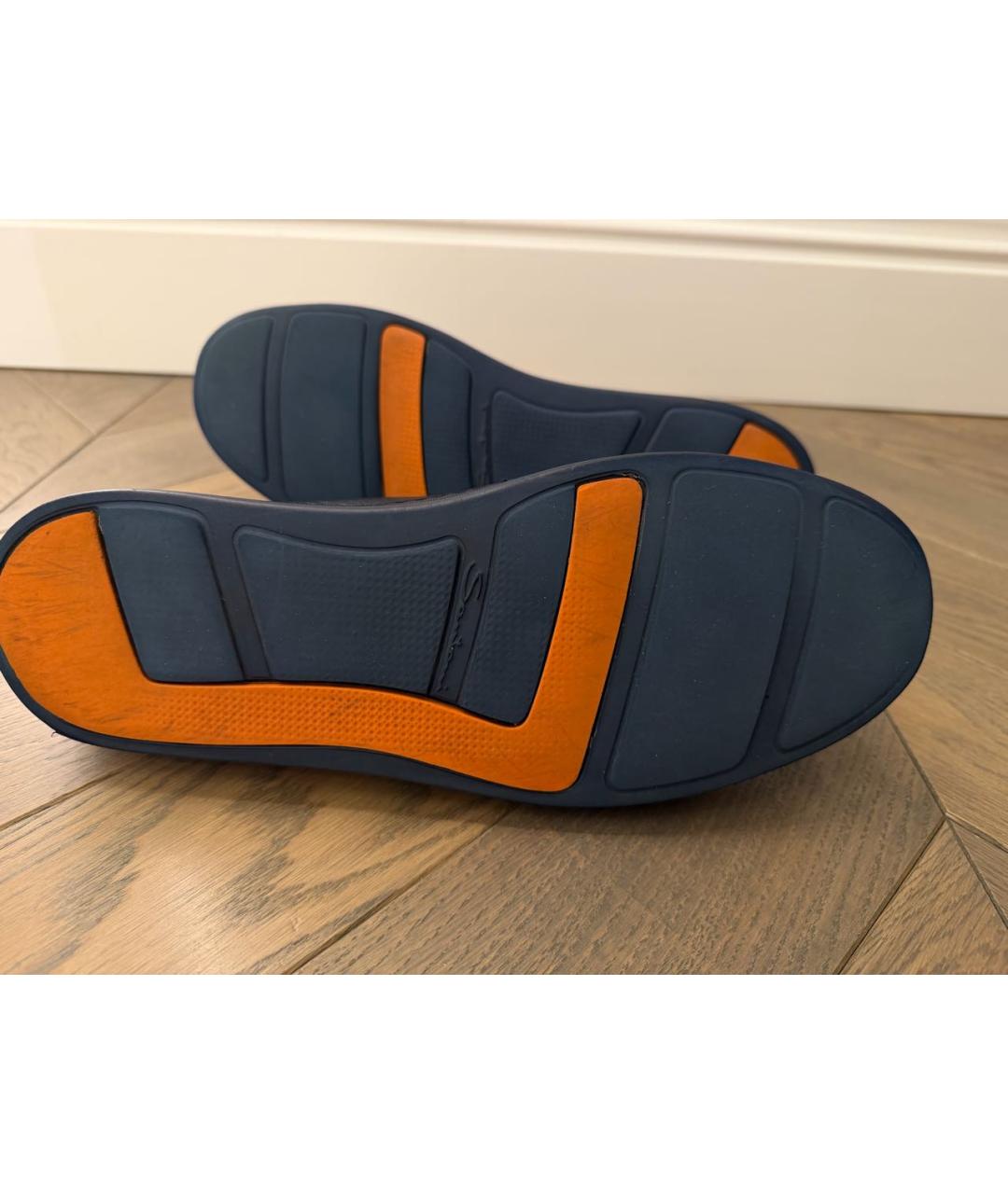 SANTONI Темно-синие кожаные низкие кроссовки / кеды, фото 5