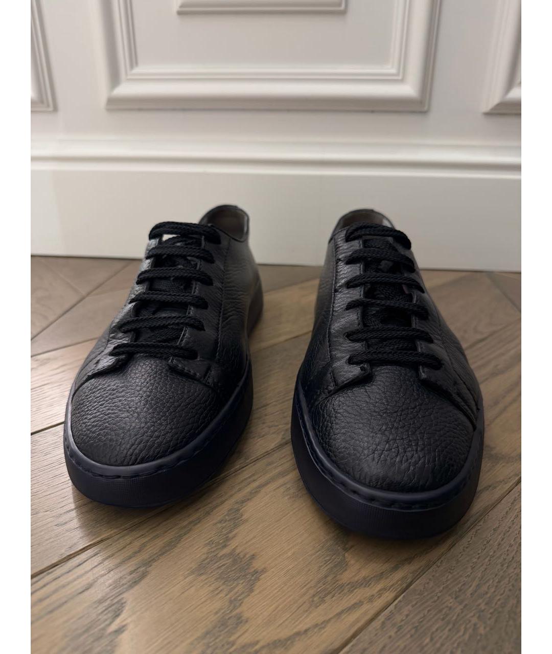 SANTONI Темно-синие кожаные низкие кроссовки / кеды, фото 3