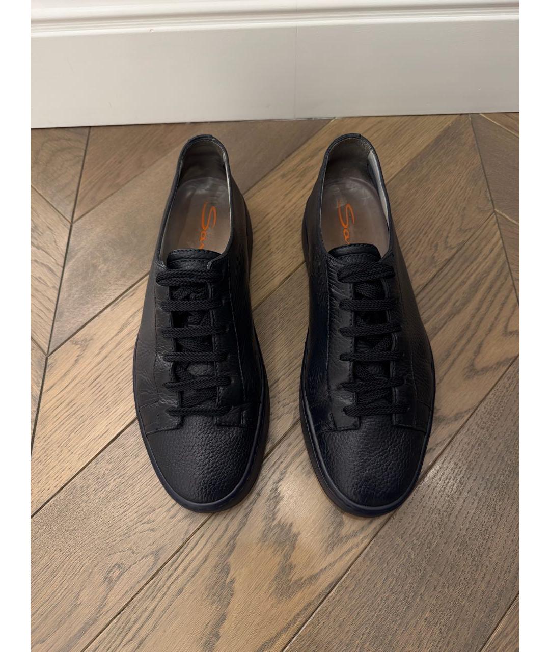 SANTONI Темно-синие кожаные низкие кроссовки / кеды, фото 2