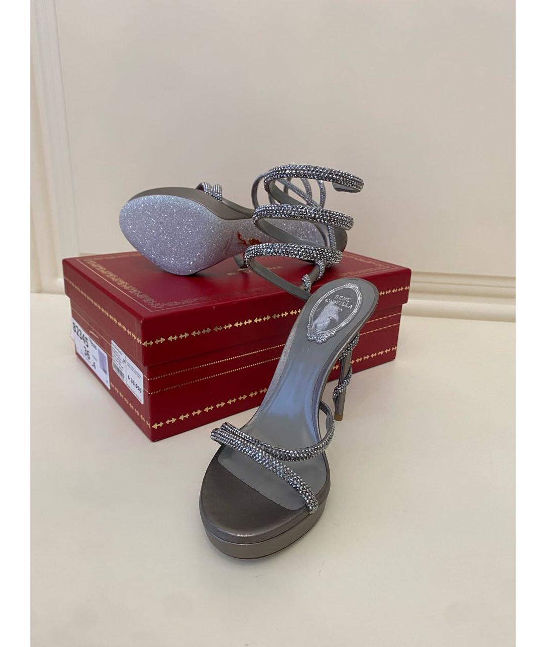 RENE CAOVILLA Серебряные кожаные босоножки, фото 5